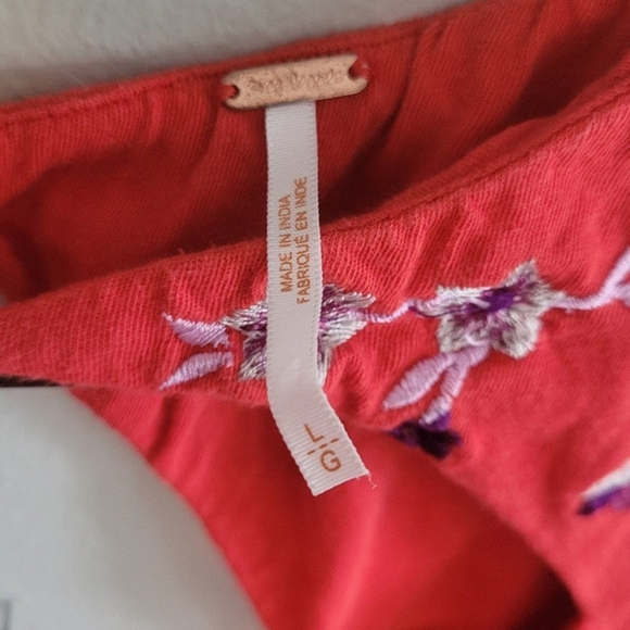 Free People Embroidered Red Women's Top Size L - Picture 4 of 5